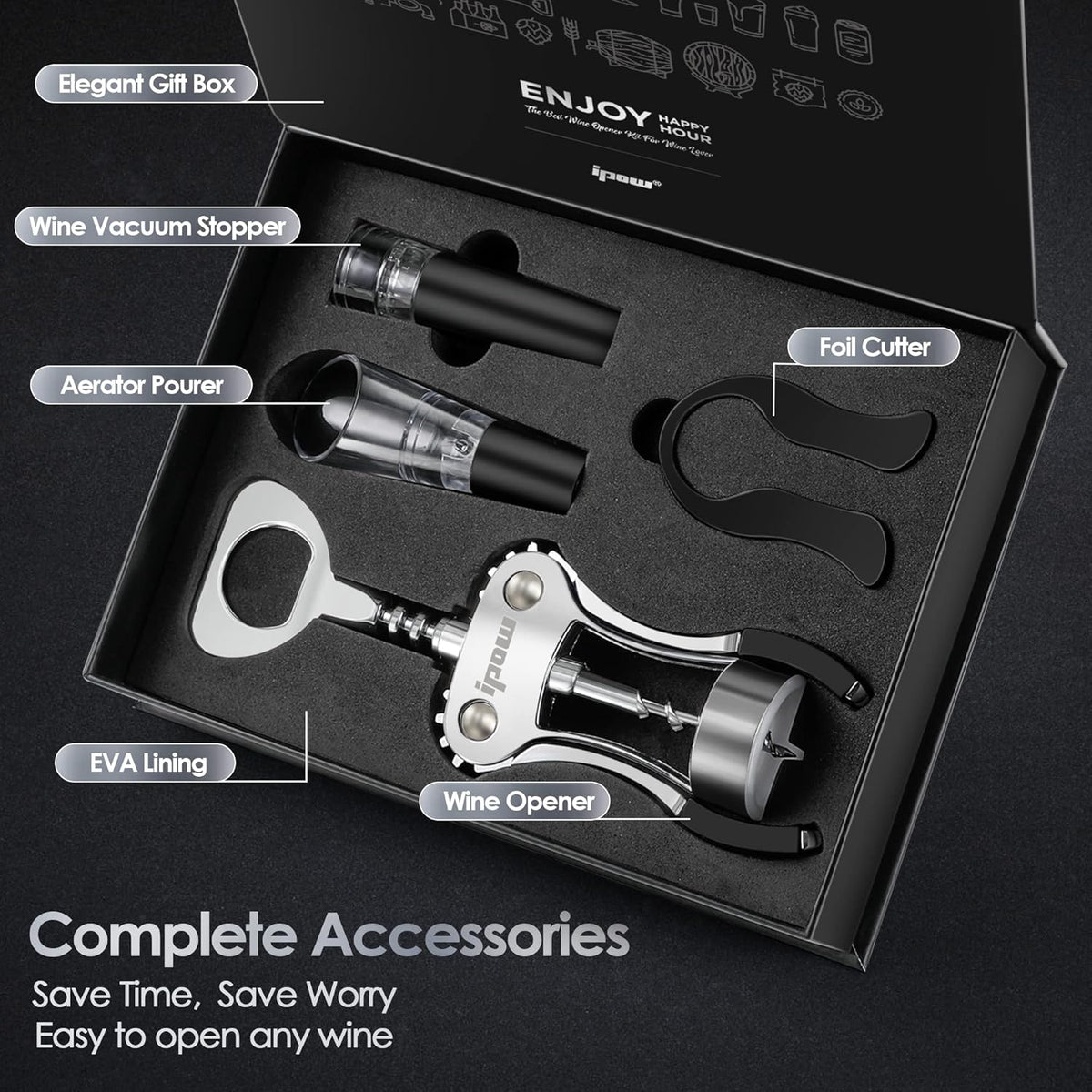Wine Bottle Opener, Solid Zinc Alloy Corkscrew, Effortless Cork Removal