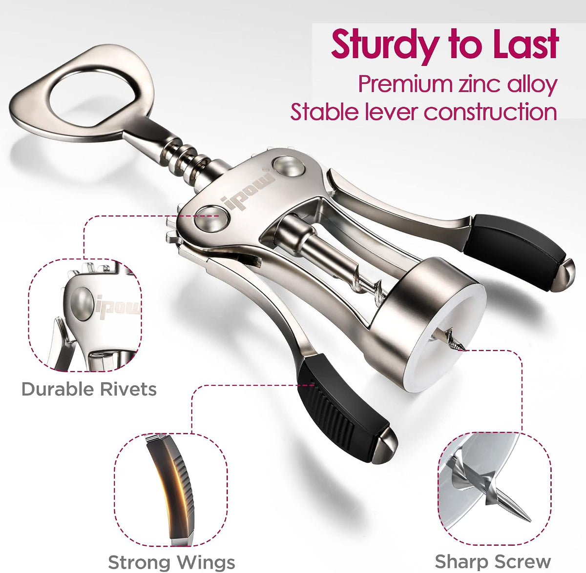 Wine Bottle Opener, Solid Zinc Alloy Corkscrew, Effortless Cork Removal