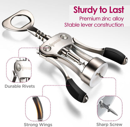 Wine Bottle Opener, Solid Zinc Alloy Corkscrew, Effortless Cork Removal