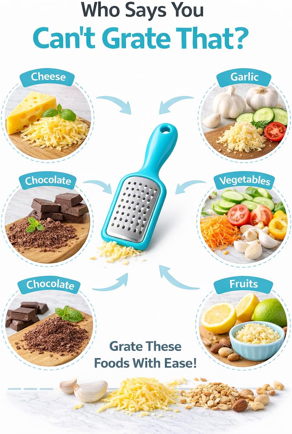 2 Pcs. Stainless Steel Mini Grater Cheese Garlic Nutmeg Chocolate 5" BPA Free