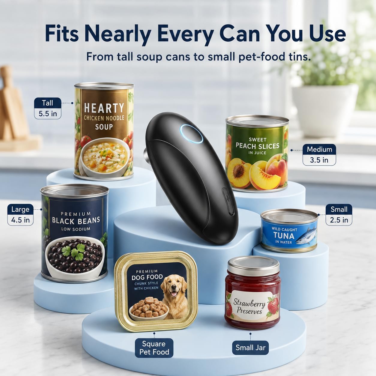 Rechargeable Electric Can Opener for Seniors & Arthritis, Automatic One-Touch Operation, Smooth Edge Cutting with Auto Stop & Magnetic Lid Lifter, Hands-Free, USB-C, Compact, Black
