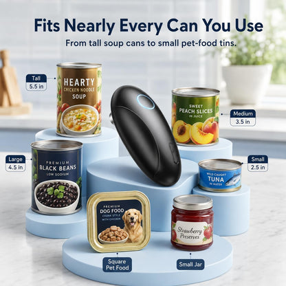 Rechargeable Electric Can Opener for Seniors & Arthritis, Automatic One-Touch Operation, Smooth Edge Cutting with Auto Stop & Magnetic Lid Lifter, Hands-Free, USB-C, Compact, Black