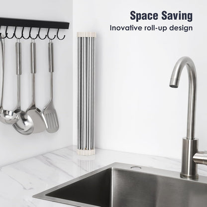Roll Up Dish Drying Rack Over Sink, 304 Steel, 17.7x15.5, White