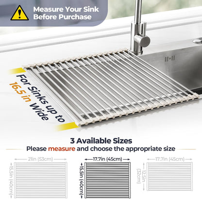 Roll Up Dish Drying Rack Over Sink, 304 Steel, 17.7x15.5, White