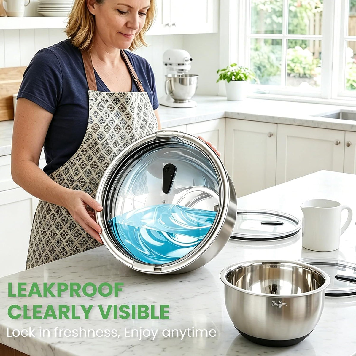 Mixing Bowls with Clear Airtight Lids, 3-Piece Stainless Steel Set, Black