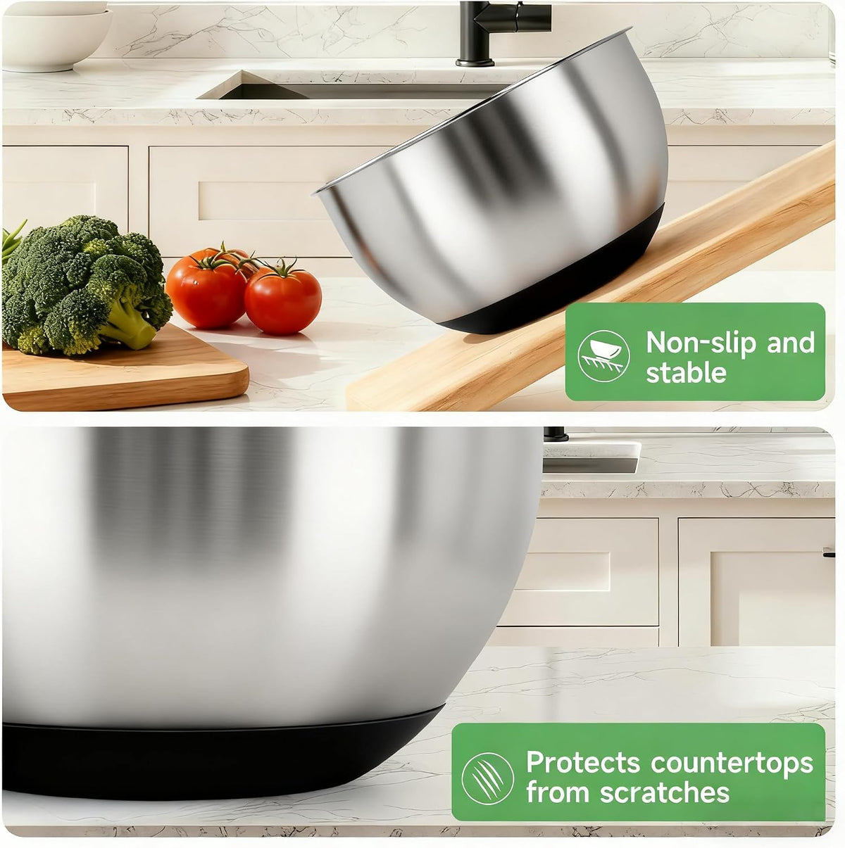 Mixing Bowls with Clear Airtight Lids, 3-Piece Stainless Steel Set, Black