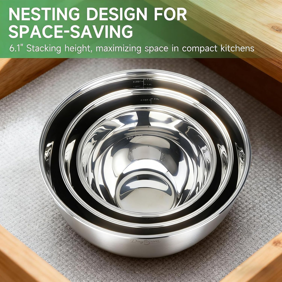 Mixing Bowls with Clear Airtight Lids, 3-Piece Stainless Steel Set, Black