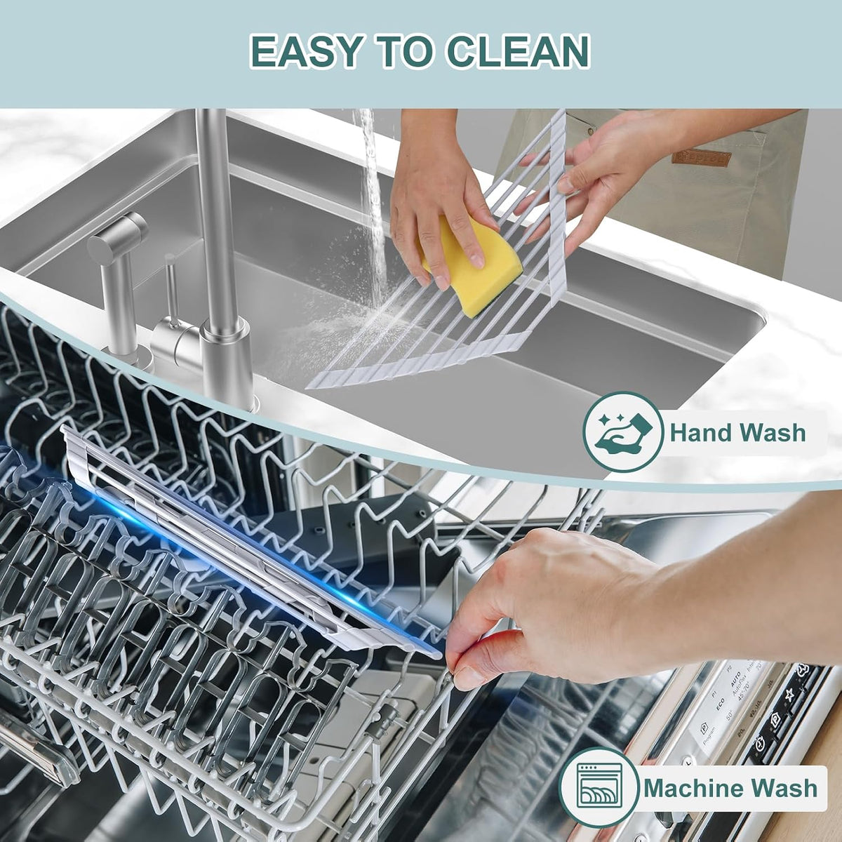 Roll Up Dish Drying Rack, Silicone Wrapped Over The Sink Dish Rack Foldable Dish Drainer Anti-Slip Dish Racks for Kitchen Counter, Multipurpose Kitchen Sink Drying Rack, 18" x 13", Black