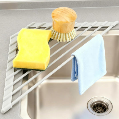 Roll Up Dish Drying Rack, Silicone Wrapped Over The Sink Dish Rack Foldable Dish Drainer Anti-Slip Dish Racks for Kitchen Counter, Multipurpose Kitchen Sink Drying Rack, 18" x 13", Black