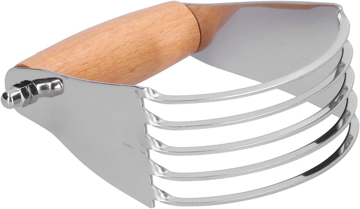 Professional Stainless Steel Dough Blender Pastry Cutter with 5 Heavy Duty Blades and Soft Grip Handle for Baking Pies Biscuits Pastry Pizza Dough (Wood Color)
