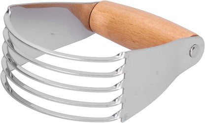 Professional Stainless Steel Dough Blender Pastry Cutter with 5 Heavy Duty Blades and Soft Grip Handle for Baking Pies Biscuits Pastry Pizza Dough (Wood Color)