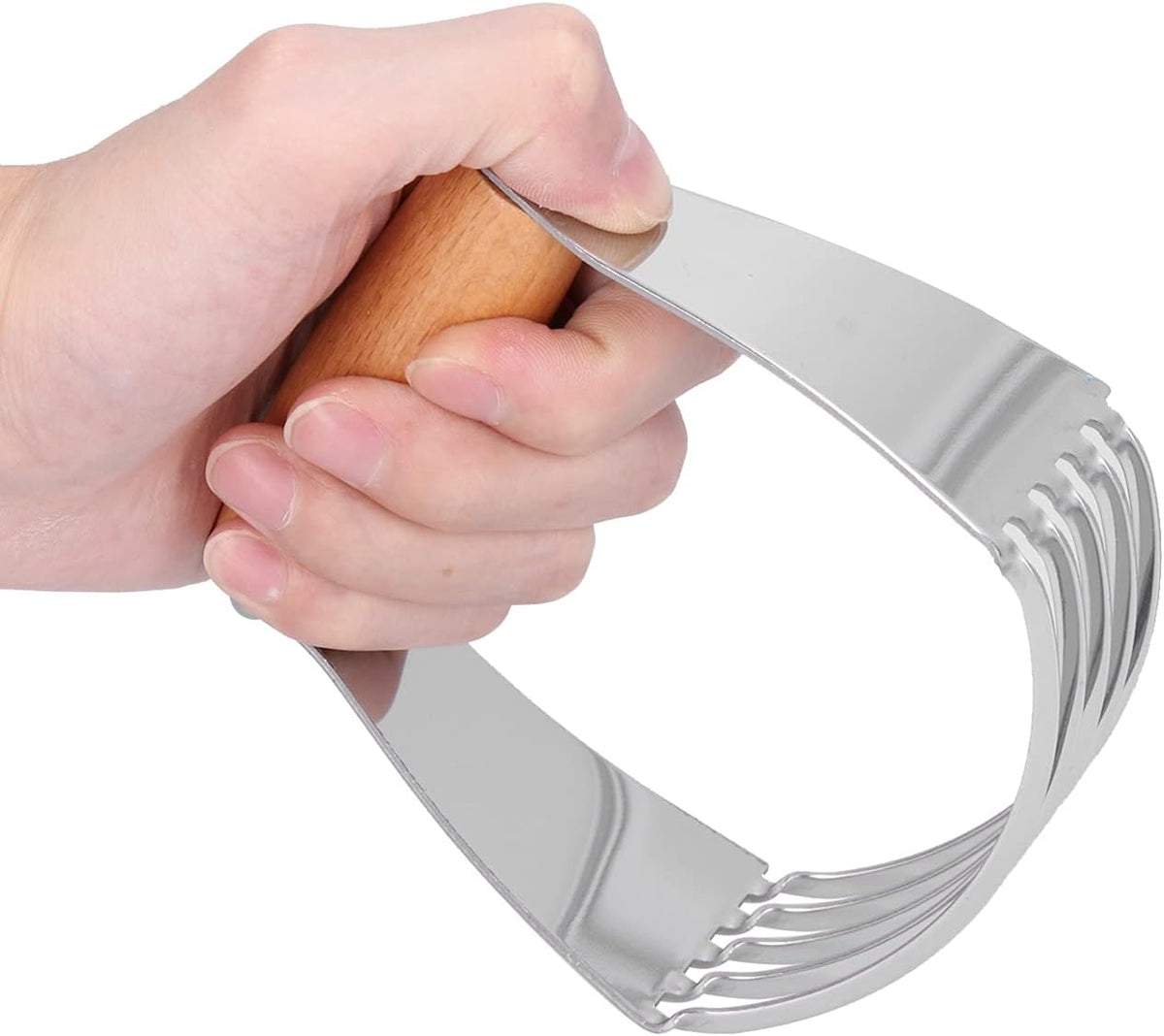 Professional Stainless Steel Dough Blender Pastry Cutter with 5 Heavy Duty Blades and Soft Grip Handle for Baking Pies Biscuits Pastry Pizza Dough (Wood Color)