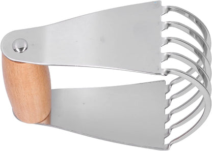 Professional Stainless Steel Dough Blender Pastry Cutter with 5 Heavy Duty Blades and Soft Grip Handle for Baking Pies Biscuits Pastry Pizza Dough (Wood Color)