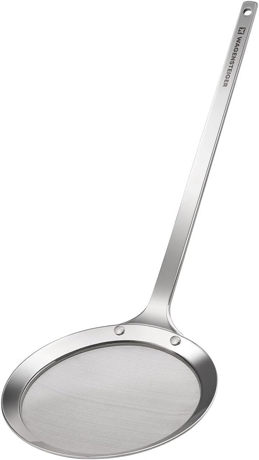 SUS304 Stainless Steel Fine Mesh Skimmer, Long Handle Spider Strainer for Frying, Noodles, Eggs & Vegetables, Professional Kitchen Skimmer Ladle