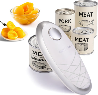 Electric Can Opener, One-Touch Automatic Can Opening with Smooth Edges, Food Safety Handheld Battery-Operated Can Opener for Kitchen and Seniors, Blue