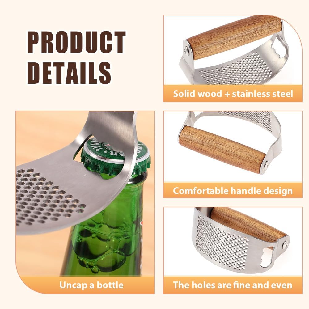 Garlic Press Rocker, 2025 New Manual Stainless Steel Garlic Presser Rocker, Crusher Masher with Garlic Peeling Drum Brush for Home Kitchen Utensils (1)