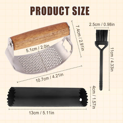 Garlic Press Rocker, 2025 New Manual Stainless Steel Garlic Presser Rocker, Crusher Masher with Garlic Peeling Drum Brush for Home Kitchen Utensils (1)