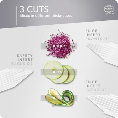 Mandoline Slicer V3 (Basic Set) • V-Slicer for Vegetables & Fruits • Adjustable Kitchen Slicer • 3 Thickness Settings • With Rubber Feet & Stainless Steel V-Blade • Color: White