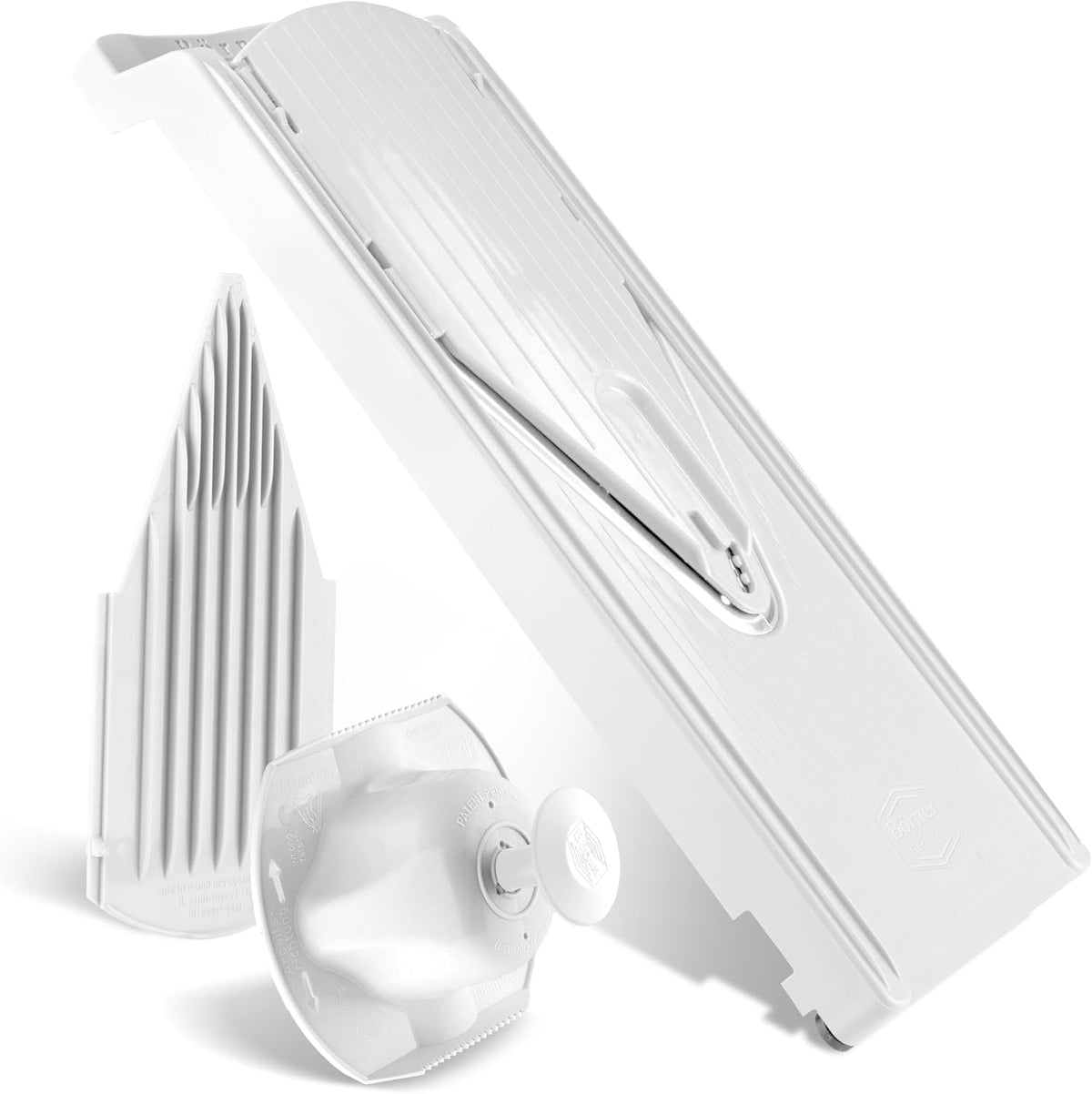 Mandoline Slicer V3 (Basic Set) • V-Slicer for Vegetables & Fruits • Adjustable Kitchen Slicer • 3 Thickness Settings • With Rubber Feet & Stainless Steel V-Blade • Color: White