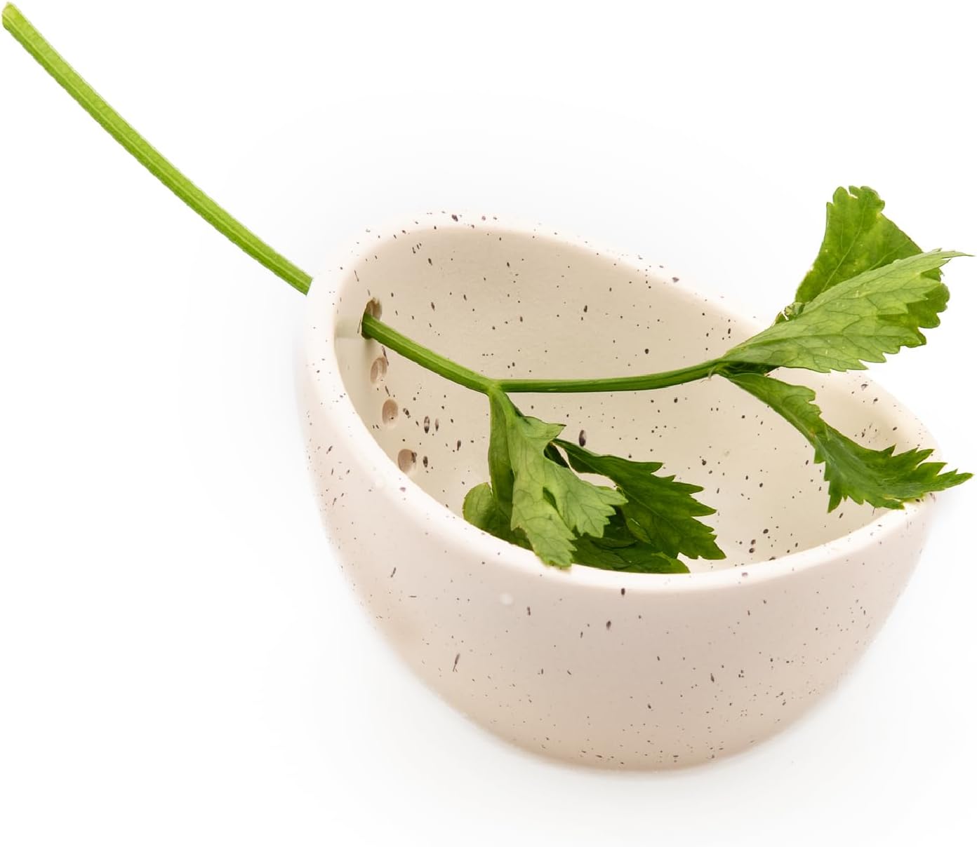 Pottery Herb Stripper Bowl, White, Small | 4 Different Hole Sizes, Separates Leaves and Stems, Handmade, Kitchen Tool