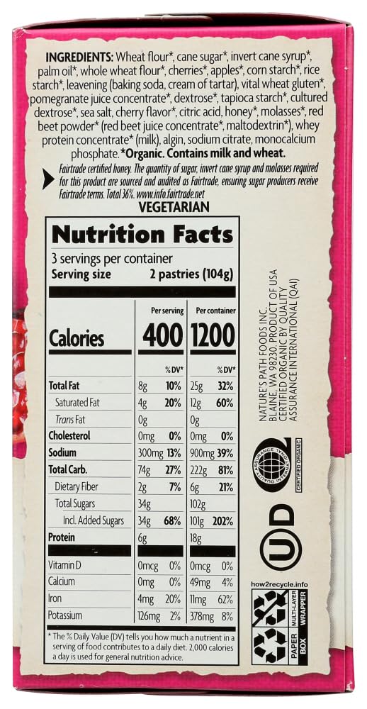 Nature's Path, Organic, Frosted Toaster Pastries, Cherry Pomegranate, 6 Tarts, 52 g Each(Pack of 2)