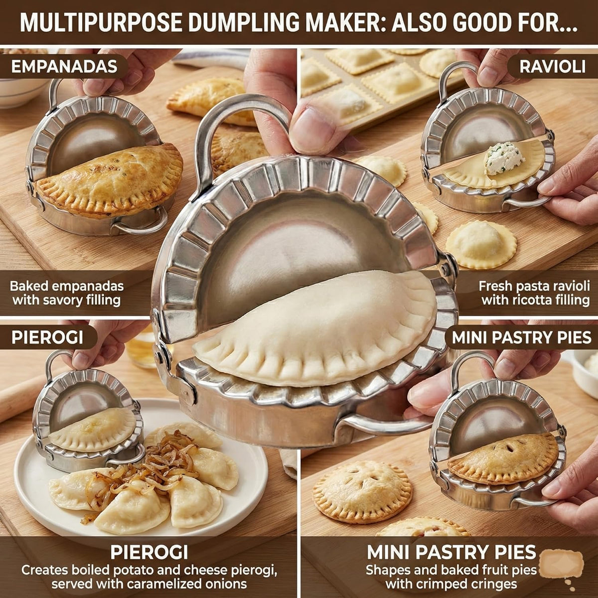 Premium Stainless Steel Dumpling Maker Press – 3.75" Dough Cutter & Mold for Perfect Homemade Dumplings, Empanadas, Ravioli, Pierogi & Mini Pastry Pies