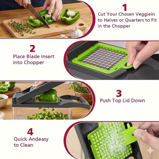 Vegetable Chopper, 16-in-1 Onion Chopper with Container, Food Chopper Dicer and Mandoline Slicer for Meal Prep, All in One Spiralizer Grater Cutter Kitchen Gadgets Set