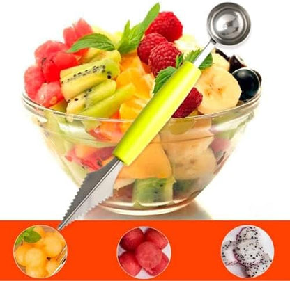2 Pcs Stainless Steel Melon Baller Scoop,Fruit Decoration Carving Knife for DIY Cutting and Scooping Watermelon,Cantaloupe,Ice Cream