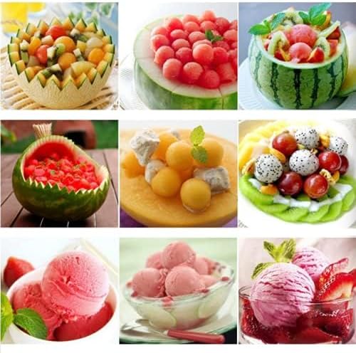 2 Pcs Stainless Steel Melon Baller Scoop,Fruit Decoration Carving Knife for DIY Cutting and Scooping Watermelon,Cantaloupe,Ice Cream