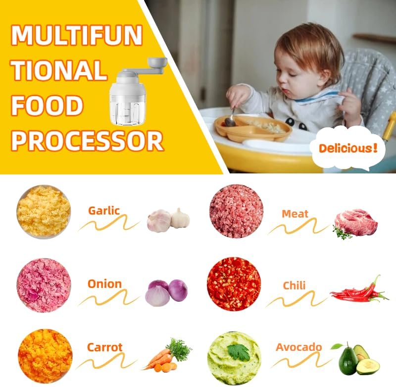 Multi-Functional Manual Food Processor Vegetable Chopper, Hand-Powered handle Onion Chopper with Clear Container, Food Chopper for Vegetables Meat Fruits Nuts Herbs Onions,Ideal Gift (White)