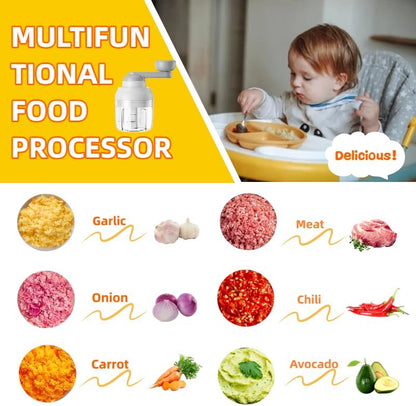 Multi-Functional Manual Food Processor Vegetable Chopper, Hand-Powered handle Onion Chopper with Clear Container, Food Chopper for Vegetables Meat Fruits Nuts Herbs Onions,Ideal Gift (White)