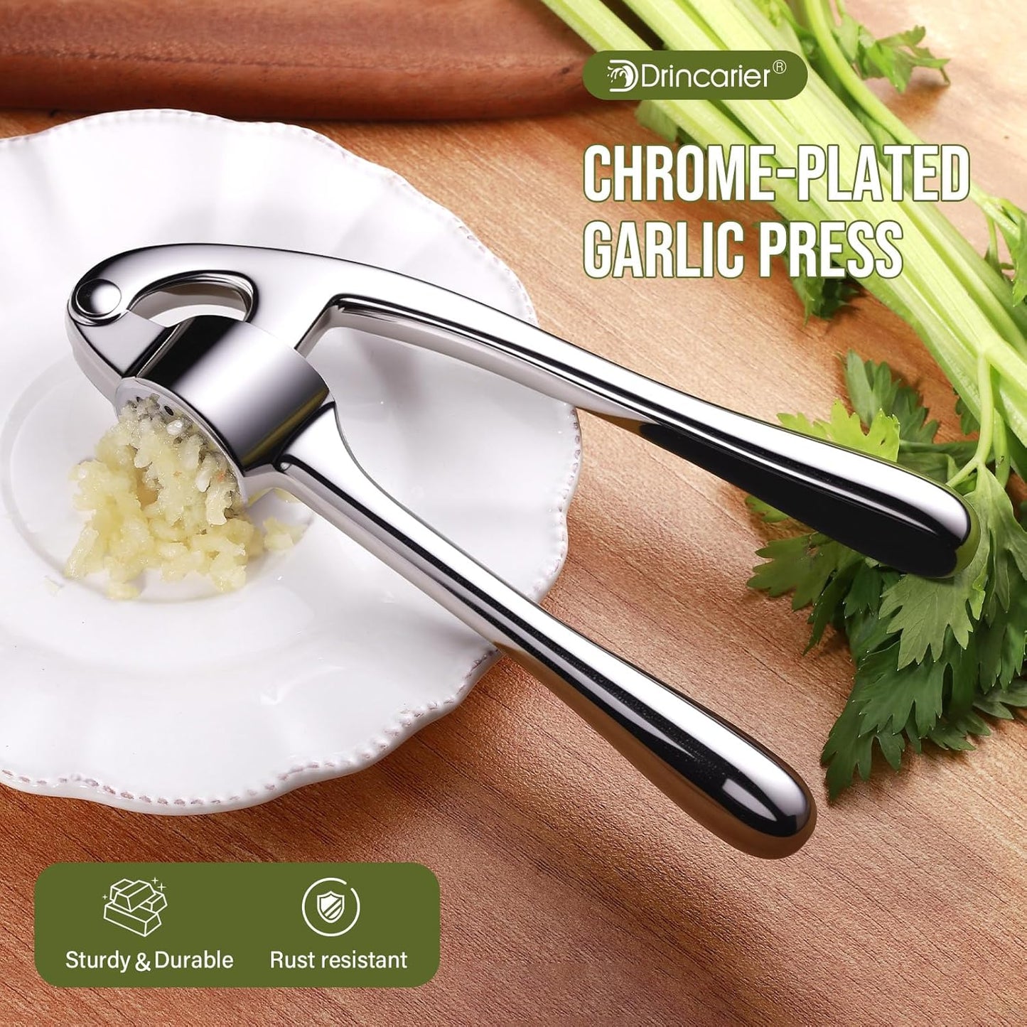 Kitchen Garlic Press, Rust Proof & Dishwasher Safe Garlic Mincer, Durable Garlic Crusher, Easy to Clean and Squeeze, Rose