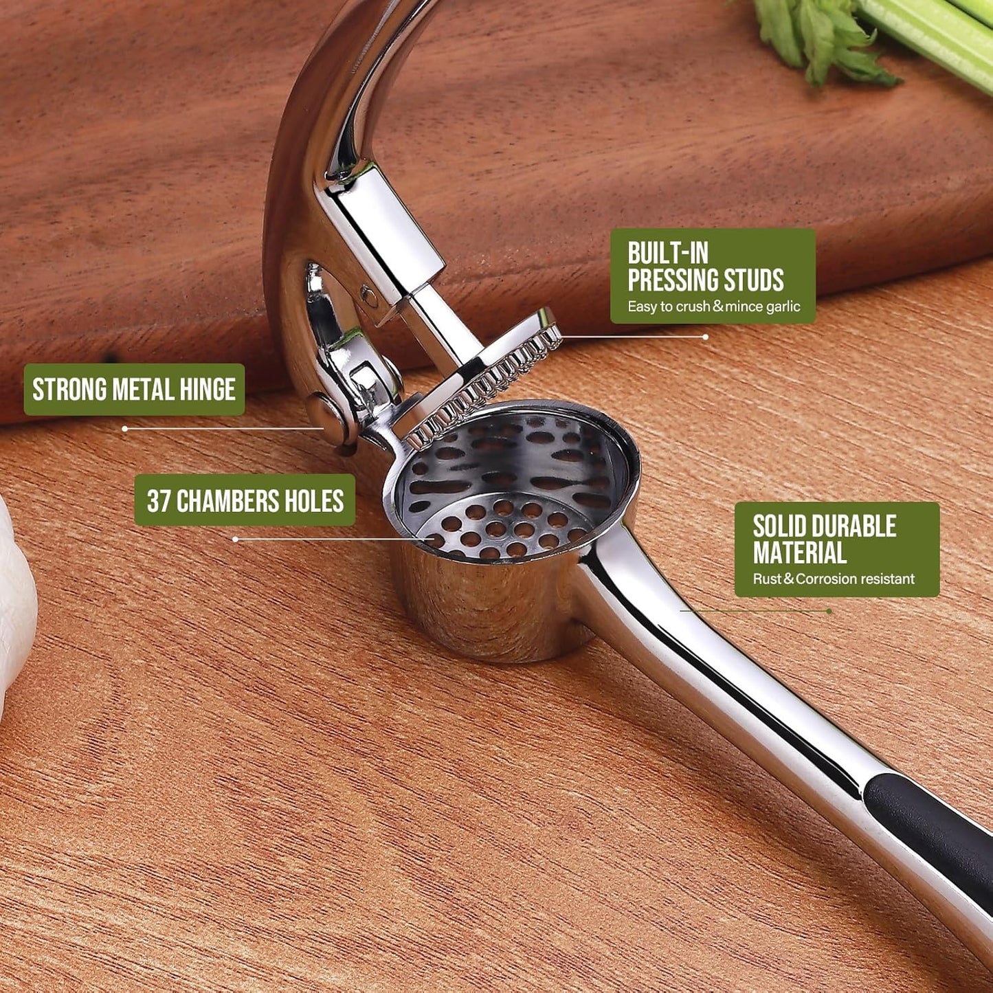 Kitchen Garlic Press, Rust Proof & Dishwasher Safe Garlic Mincer, Durable Garlic Crusher, Easy to Clean and Squeeze, Rose