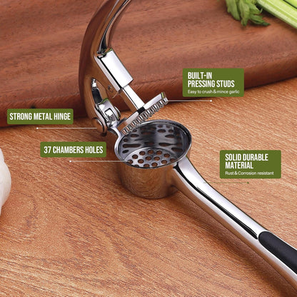 Kitchen Garlic Press, Rust Proof & Dishwasher Safe Garlic Mincer, Durable Garlic Crusher, Easy to Clean and Squeeze, Rose