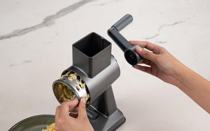 Rotary Cheese Grater, Aluminium, 3 Steel Drum Blades, Cheese, Vegetable, Chocolate, Nut, Fruit Grater with Handle, Non-Slip Suction Foot and Table Clamp, 5 Year Guarantee