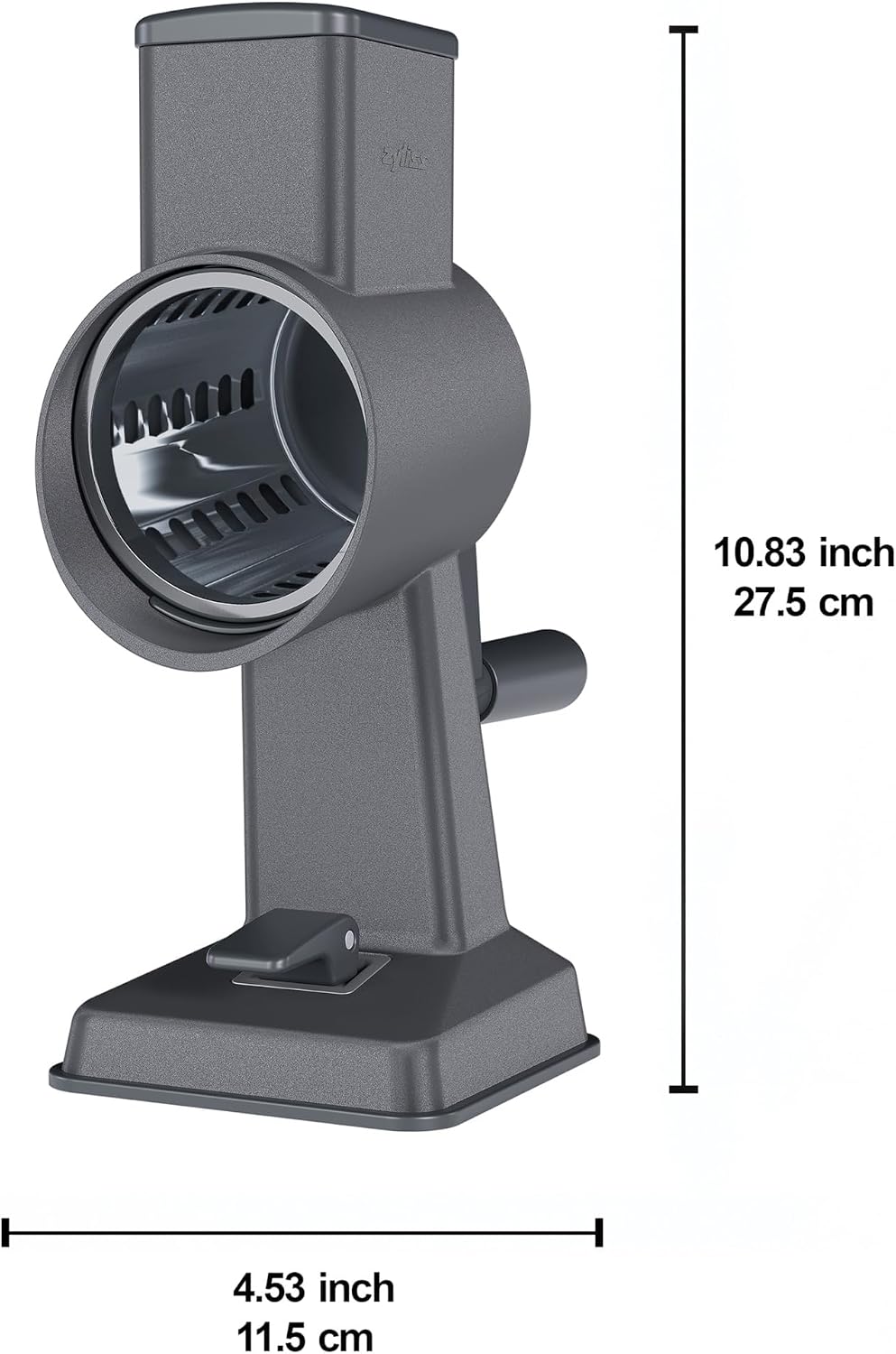 Rotary Cheese Grater, Aluminium, 3 Steel Drum Blades, Cheese, Vegetable, Chocolate, Nut, Fruit Grater with Handle, Non-Slip Suction Foot and Table Clamp, 5 Year Guarantee