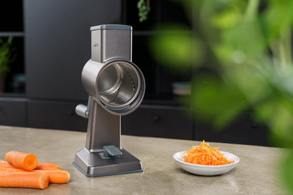 Rotary Cheese Grater, Aluminium, 3 Steel Drum Blades, Cheese, Vegetable, Chocolate, Nut, Fruit Grater with Handle, Non-Slip Suction Foot and Table Clamp, 5 Year Guarantee