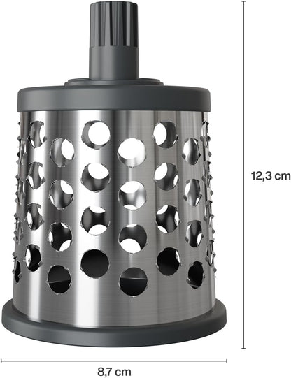 Rotary Cheese Grater, Aluminium, 3 Steel Drum Blades, Cheese, Vegetable, Chocolate, Nut, Fruit Grater with Handle, Non-Slip Suction Foot and Table Clamp, 5 Year Guarantee