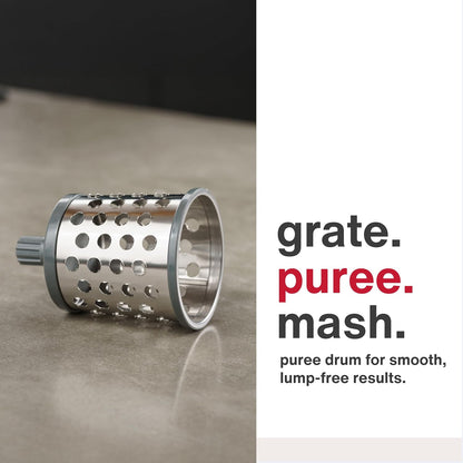 Rotary Cheese Grater, Aluminium, 3 Steel Drum Blades, Cheese, Vegetable, Chocolate, Nut, Fruit Grater with Handle, Non-Slip Suction Foot and Table Clamp, 5 Year Guarantee