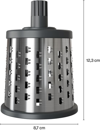 Rotary Cheese Grater, Aluminium, 3 Steel Drum Blades, Cheese, Vegetable, Chocolate, Nut, Fruit Grater with Handle, Non-Slip Suction Foot and Table Clamp, 5 Year Guarantee