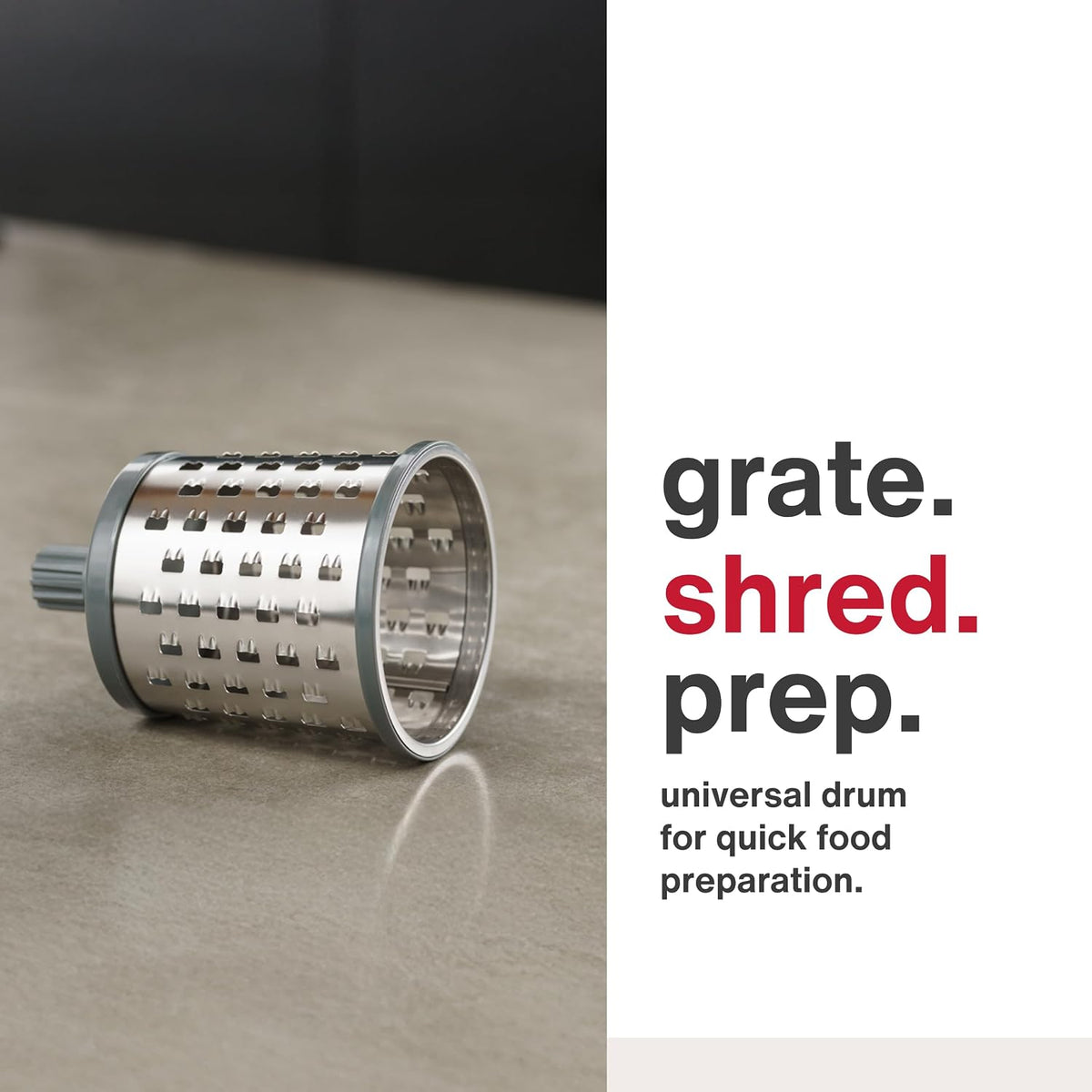 Rotary Cheese Grater, Aluminium, 3 Steel Drum Blades, Cheese, Vegetable, Chocolate, Nut, Fruit Grater with Handle, Non-Slip Suction Foot and Table Clamp, 5 Year Guarantee