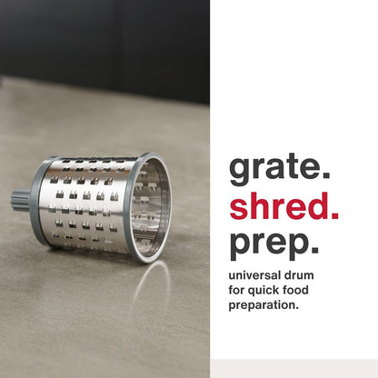 Rotary Cheese Grater, Aluminium, 3 Steel Drum Blades, Cheese, Vegetable, Chocolate, Nut, Fruit Grater with Handle, Non-Slip Suction Foot and Table Clamp, 5 Year Guarantee
