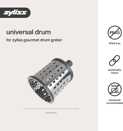 Rotary Cheese Grater, Aluminium, 3 Steel Drum Blades, Cheese, Vegetable, Chocolate, Nut, Fruit Grater with Handle, Non-Slip Suction Foot and Table Clamp, 5 Year Guarantee