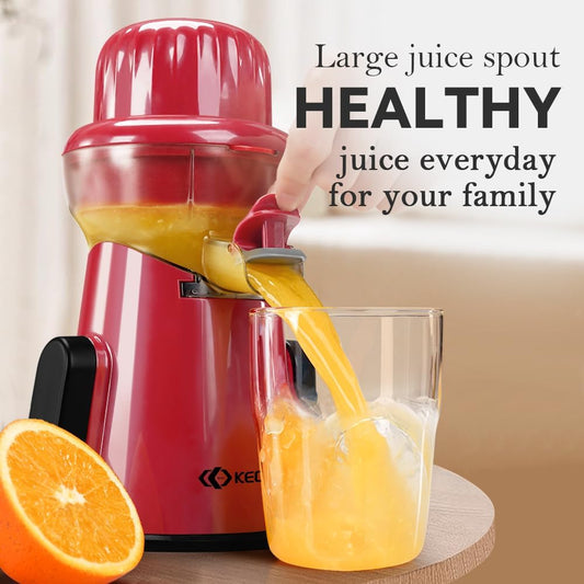 Manual Citrus Juicer Tower Red - Detachable with Juice Storage, Non-Slip Suction Base, Easy to Clean, Includes Cleaning Brush - for Oranges, Lemons, Limes, Grapefruits