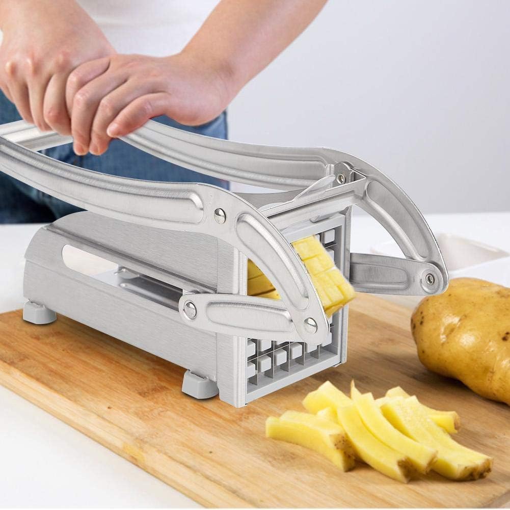 French Fry Cutter, Stainless Steel Potato Cutter with Non-Slip Feet, 2 Blade Size for Homemade Chips, Fries & Veggie Slices