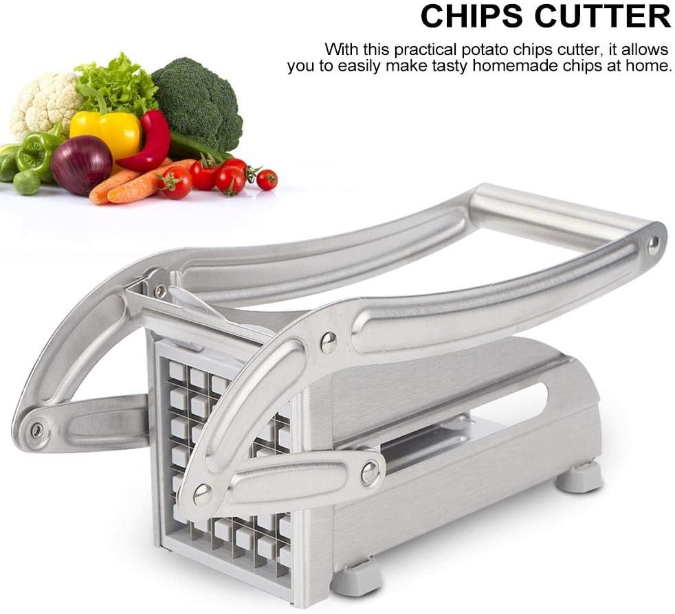 French Fry Cutter, Stainless Steel Potato Cutter with Non-Slip Feet, 2 Blade Size for Homemade Chips, Fries & Veggie Slices