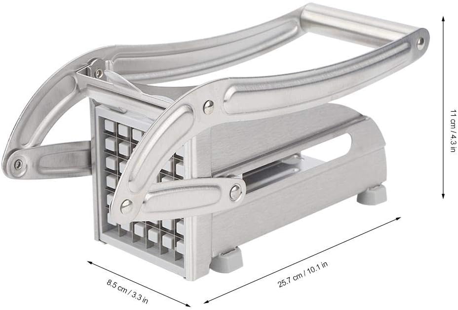French Fry Cutter, Stainless Steel Potato Cutter with Non-Slip Feet, 2 Blade Size for Homemade Chips, Fries & Veggie Slices