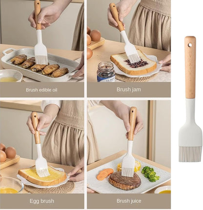 2Pcs Silicone Oil Brush with Wooden Handle,Durable Basting Brush Pastry Brush,Easy to Clean,White Food Brushes for Cooking Baking Grilling