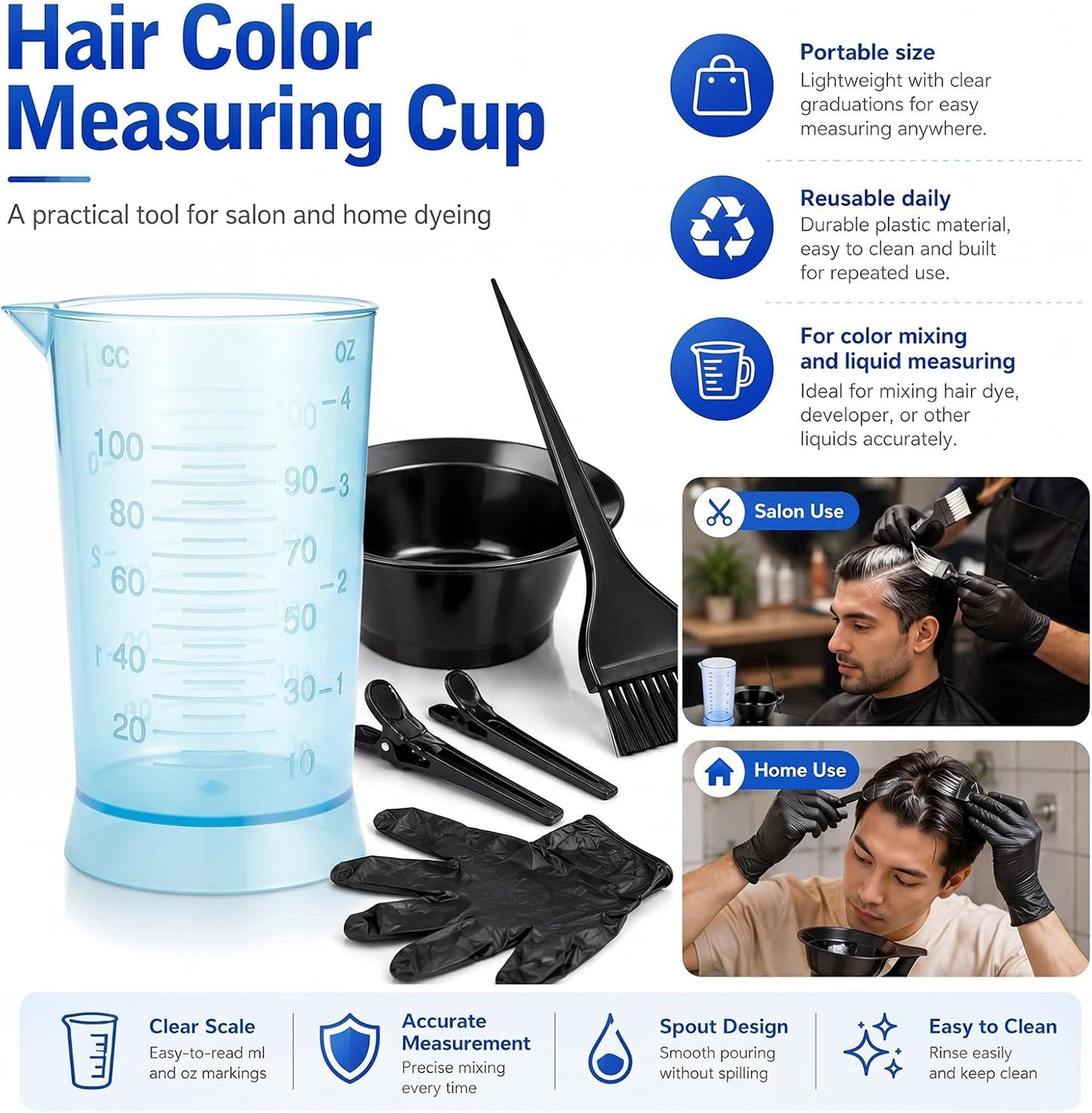 2 Pcs Hair Dye Measuring Cups 4 oz Hair Color Measuring Cups Easy to Read Color Beaker Plastic Liquid Beaker with Graduated Scale for Salon Use Home DIY Dyeing Tools