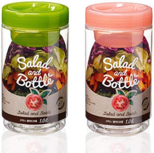 Salad Bottle Set of 2, with Leak Proof Salad Sauce Dressing Case (Pink, Green)